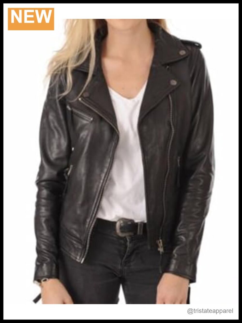 Women's Real Lambskin Leather Biker Jacket Cafe Racer Motorcycle YKK